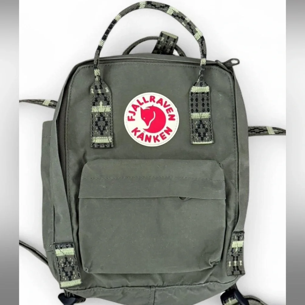 Fjallraven Mini Kånken Backpack in Olive Green Aztec Geometric Pattern Unisex - Picture 1 of 7